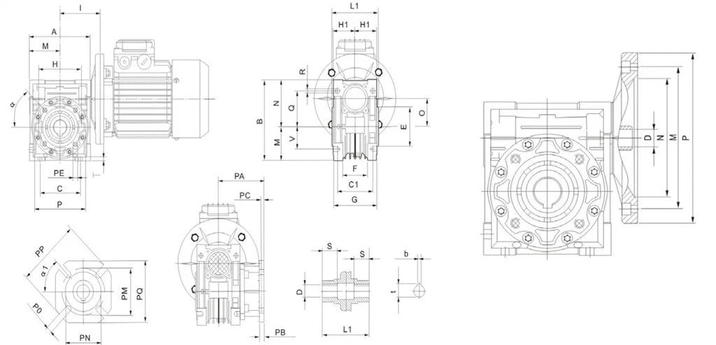 Schneckengetriebe mit Motorflansch (MI30C)